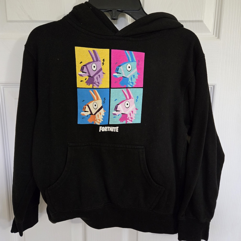Fortnite Kids Medium Black Hoodie with Colorful Loot Llama Print